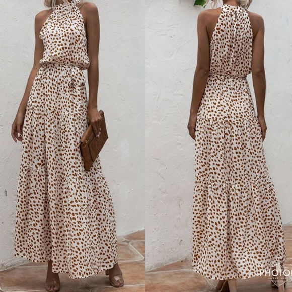 Boho gypsy Abstract Print halter maxi dress - Picture 2 of 3